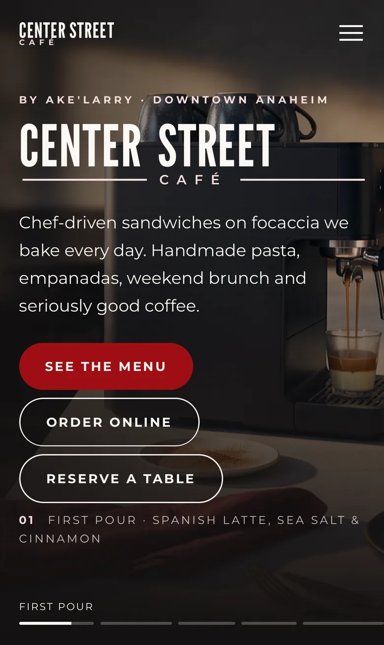 Center Street Café hero on an iPhone.