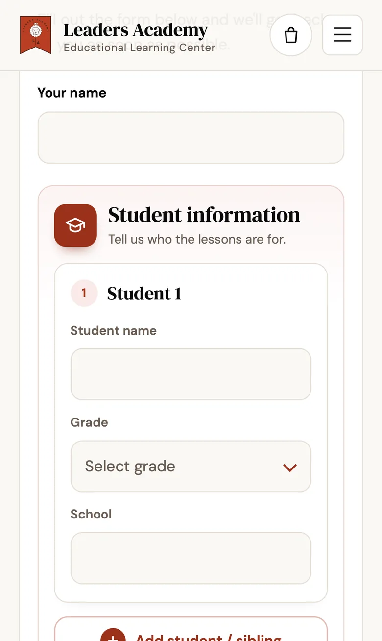 Leaders contact page on an iPhone with the student information card.
