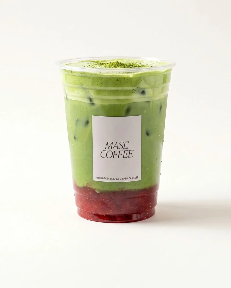 Berry Matcha: matcha latte over strawberry purée.